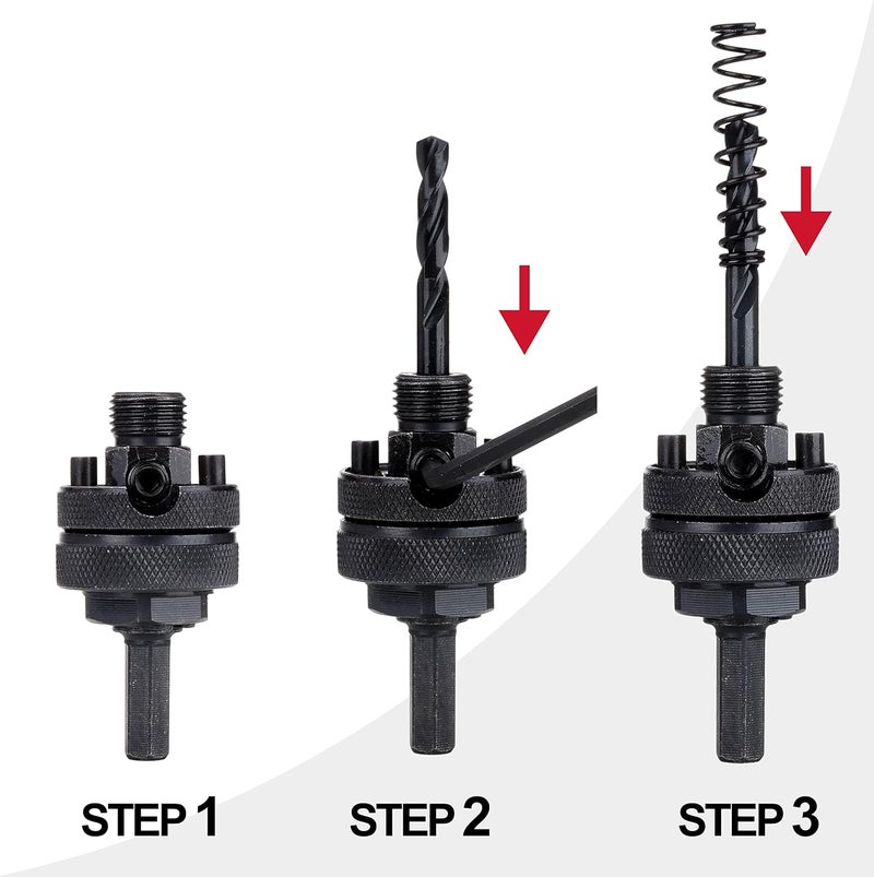 GEINXURN Hex Shaft Hole Saw Mandrel, 7/16-Inch and 3/8 Inch Hole Saw Arbor with 3Pcs Central Drill/2PCS Hex wrench/2Pcs Spring - Image 4